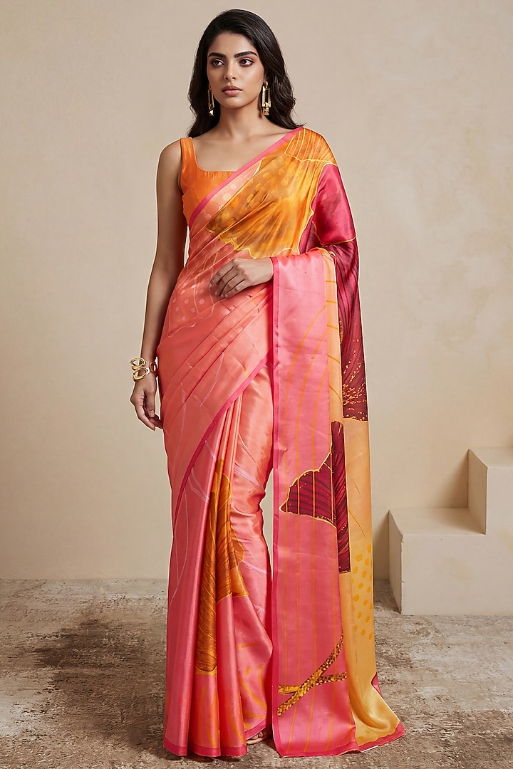 Pink Silk Georgette Satin Party Wear Saree by Satya Paul at Pernia's Pop Up Shop