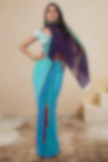Light Blue Silk Crepe Party Wear Saree by Satya Paul at Pernia's Pop Up Shop