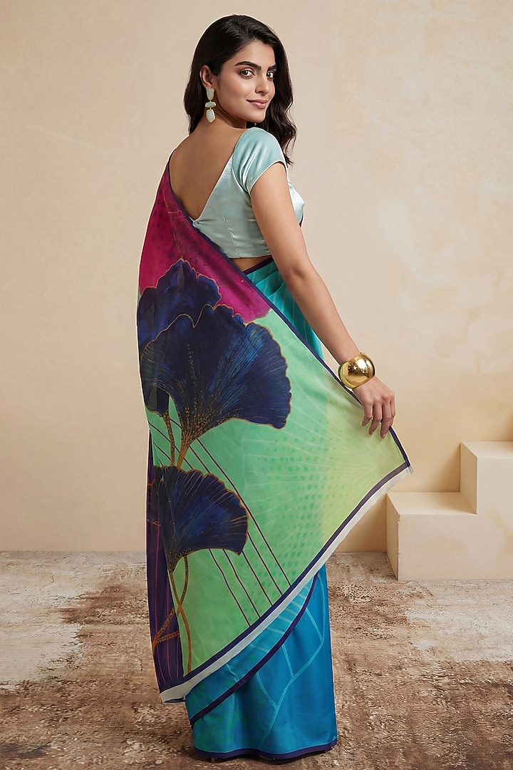 Light Blue Silk Crepe Party Wear Saree by Satya Paul at Pernia's Pop Up Shop