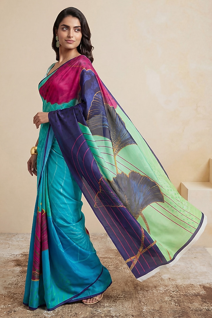 Light Blue Silk Crepe Party Wear Saree by Satya Paul at Pernia's Pop Up Shop
