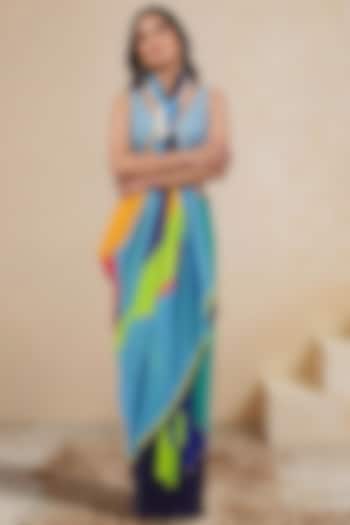 Aqua Green Silk Georgette Printed Party Wear Saree by Satya Paul at Pernia's Pop Up Shop