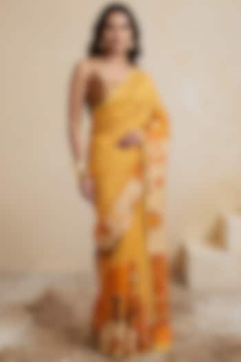 Rust Brown Viscose Georgette Satin Floral Wedding Saree by Satya Paul at Pernia's Pop Up Shop