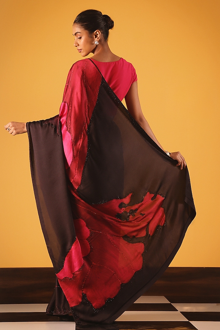Red & Maroon Georgette Satin Wedding Saree by Satya Paul at Pernia's Pop Up Shop