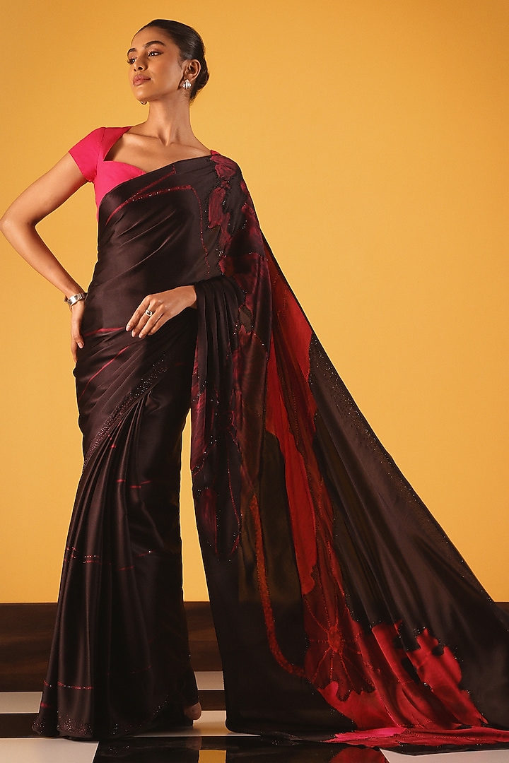Red & Maroon Georgette Satin Wedding Saree by Satya Paul at Pernia's Pop Up Shop