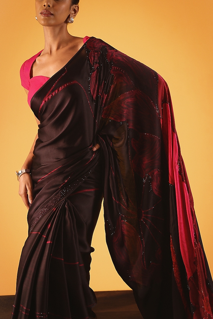 Red & Maroon Georgette Satin Wedding Saree by Satya Paul at Pernia's Pop Up Shop