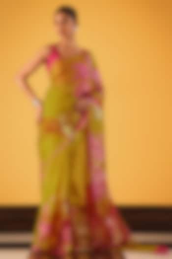 Yellow Silk Organza Sequins Embellished Wedding Saree by Satya Paul at Pernia's Pop Up Shop