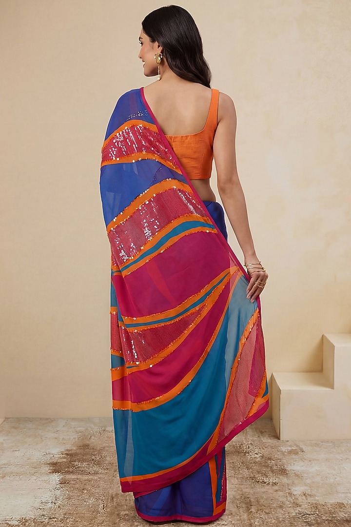 Blue Silk Crepe Wedding Saree by Satya Paul at Pernia's Pop Up Shop