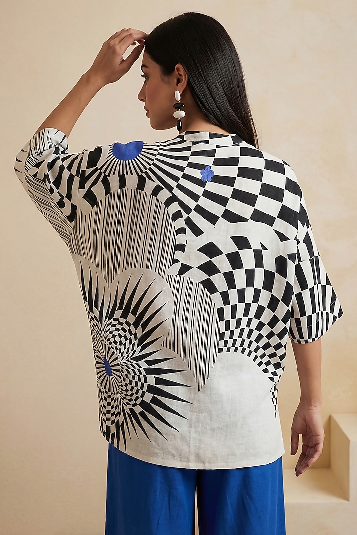 Black & White Linen Striped Printed Tunic by Satya Paul at Pernia's Pop Up Shop