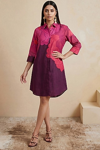 Pink & Magenta Linen Floral High-Low Tunic by Satya Paul
