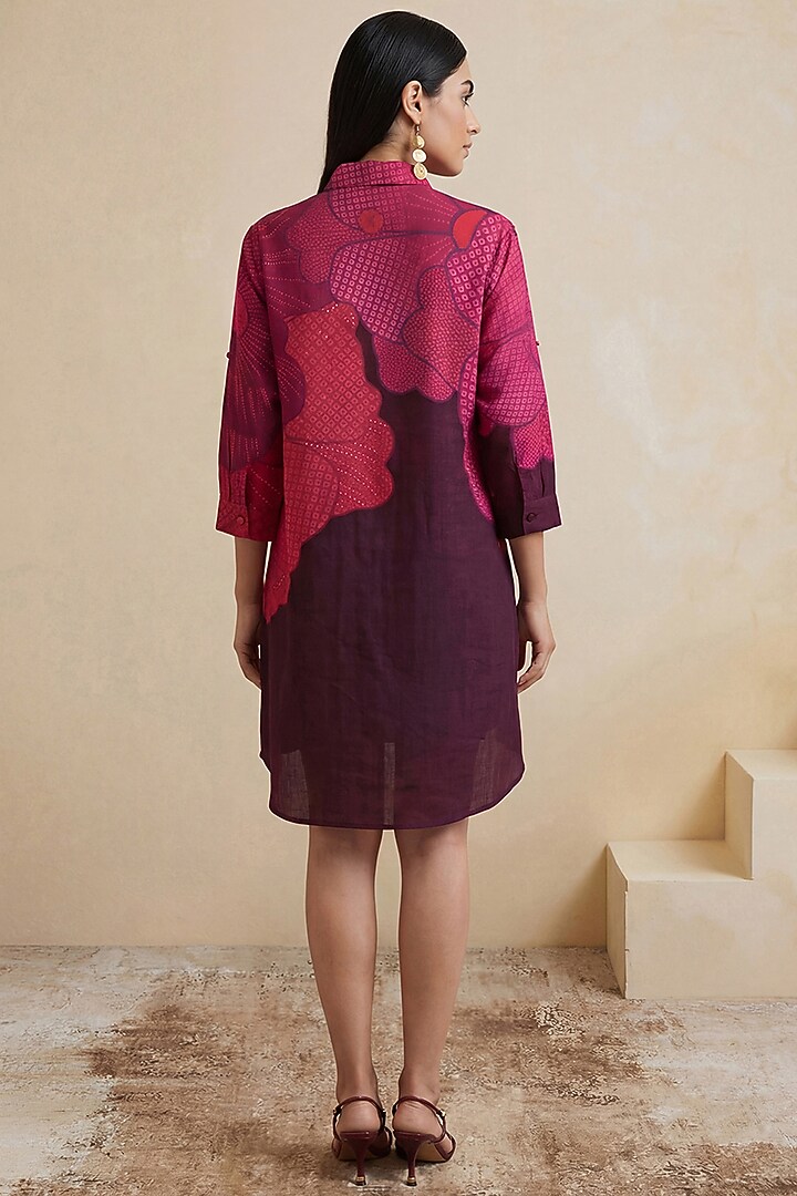Pink & Magenta Linen Floral High-Low Tunic by Satya Paul at Pernia's Pop Up Shop