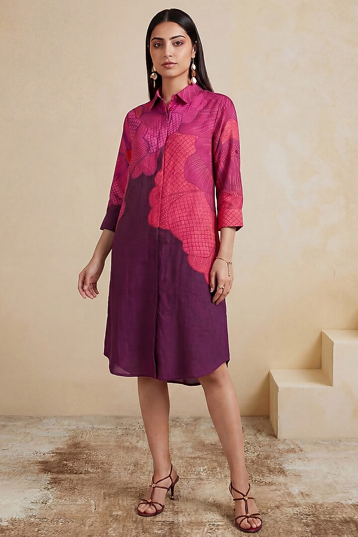 Pink & Magenta Linen Floral High-Low Tunic by Satya Paul at Pernia's Pop Up Shop