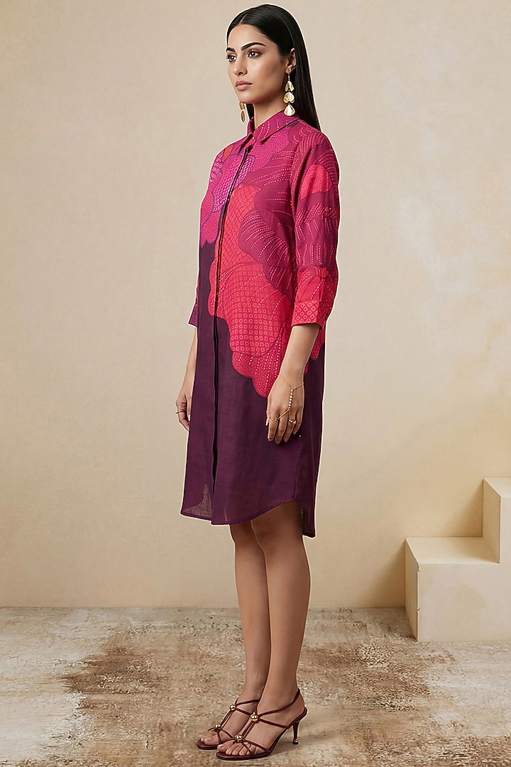 Pink & Magenta Linen Floral High-Low Tunic by Satya Paul at Pernia's Pop Up Shop