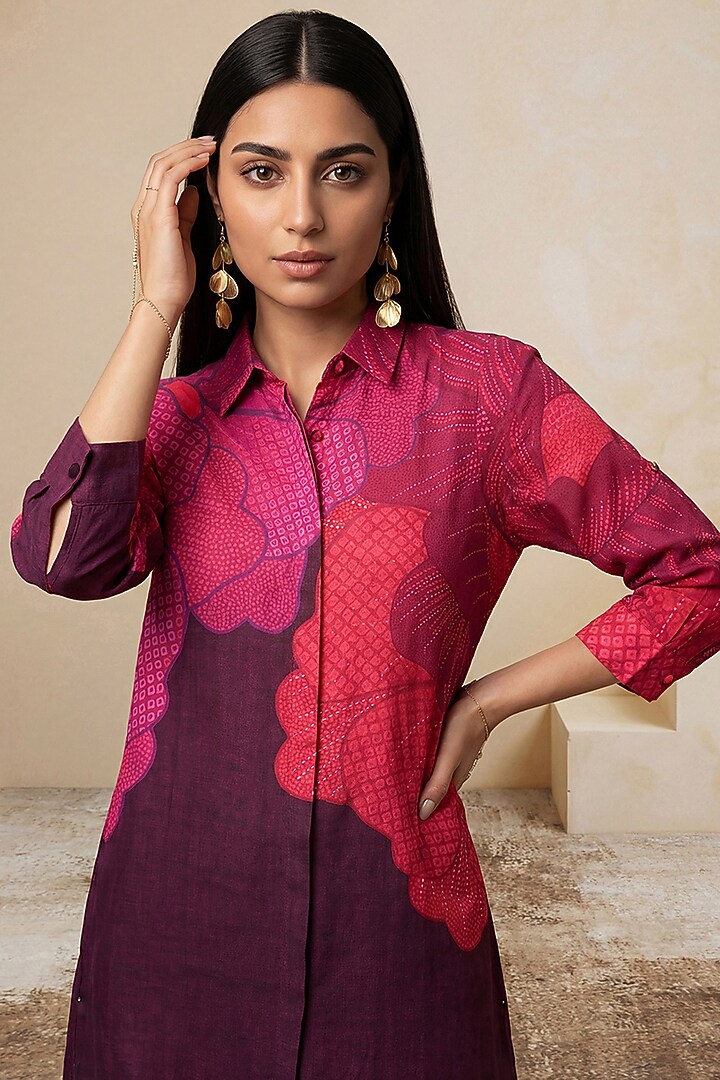 Pink & Magenta Linen Floral High-Low Tunic by Satya Paul at Pernia's Pop Up Shop