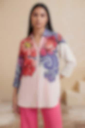 Red Linen High-Low Floral Tunic by Satya Paul at Pernia's Pop Up Shop