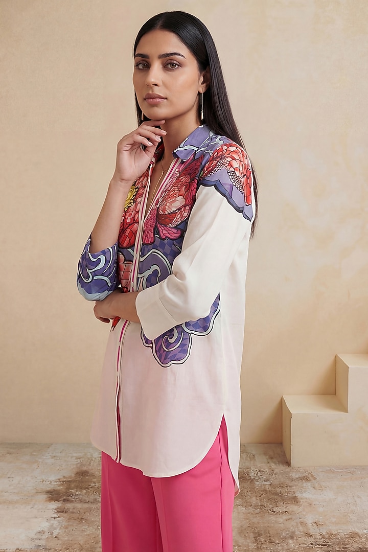 Red Linen High-Low Floral Tunic by Satya Paul at Pernia's Pop Up Shop