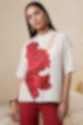 Off-White Linen Hibiscus Printed Wrap Tunic by Satya Paul at Pernia's Pop Up Shop