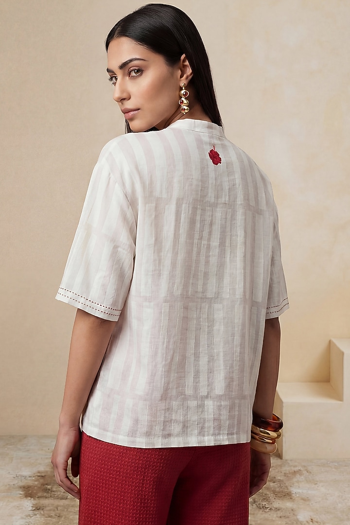 Off-White Linen Hibiscus Printed Wrap Tunic by Satya Paul at Pernia's Pop Up Shop