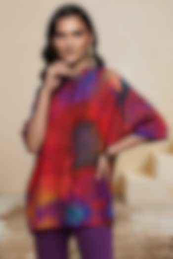 Red Viscose Crepe Abstract Printed Tunic by Satya Paul at Pernia's Pop Up Shop