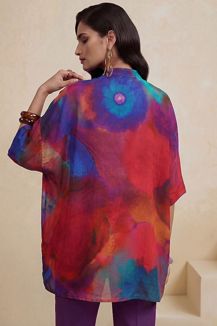 Red Viscose Crepe Abstract Printed Tunic by Satya Paul at Pernia's Pop Up Shop