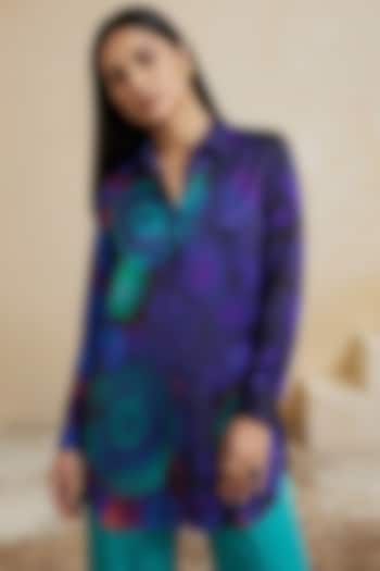 Ink Blue Poly Satin Abstract Printed Shirt by Satya Paul at Pernia's Pop Up Shop