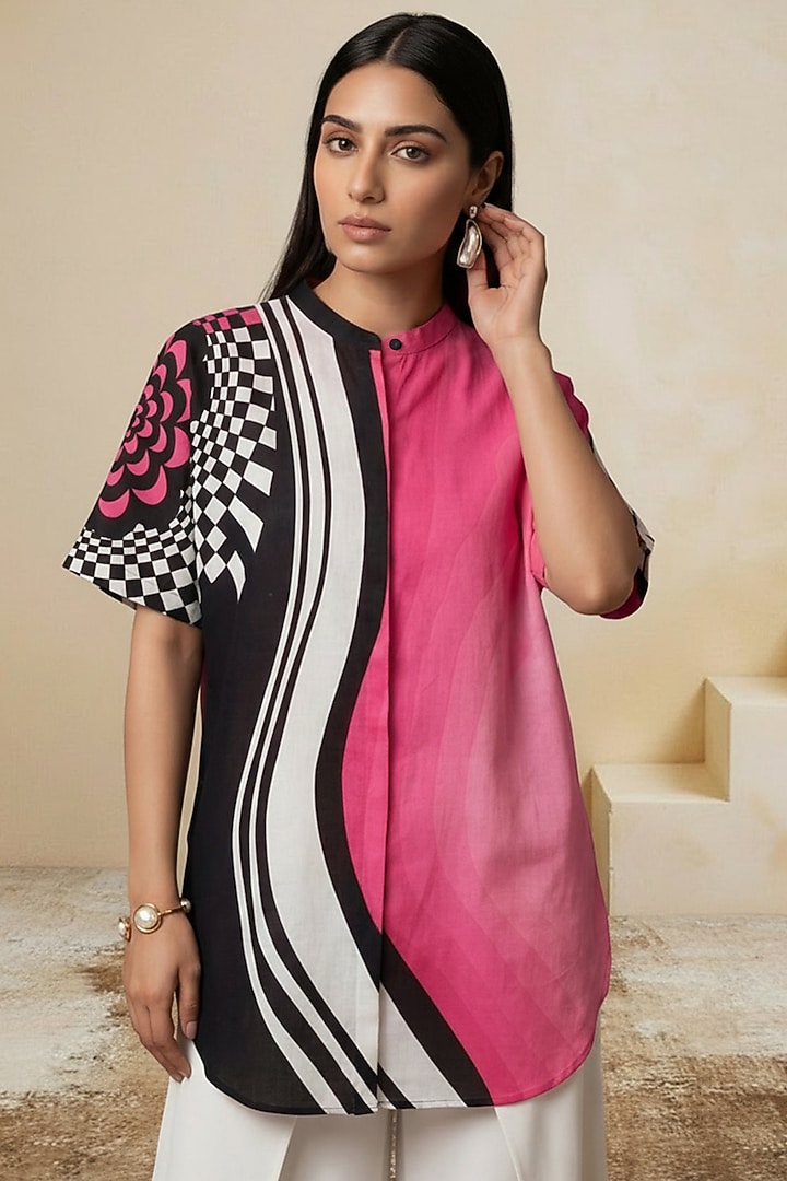 Pink Linen Striped Tunic by Satya Paul at Pernia's Pop Up Shop
