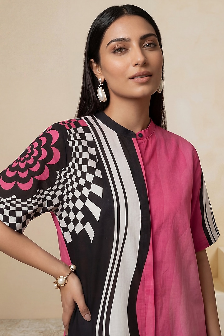 Pink Linen Striped Tunic by Satya Paul at Pernia's Pop Up Shop