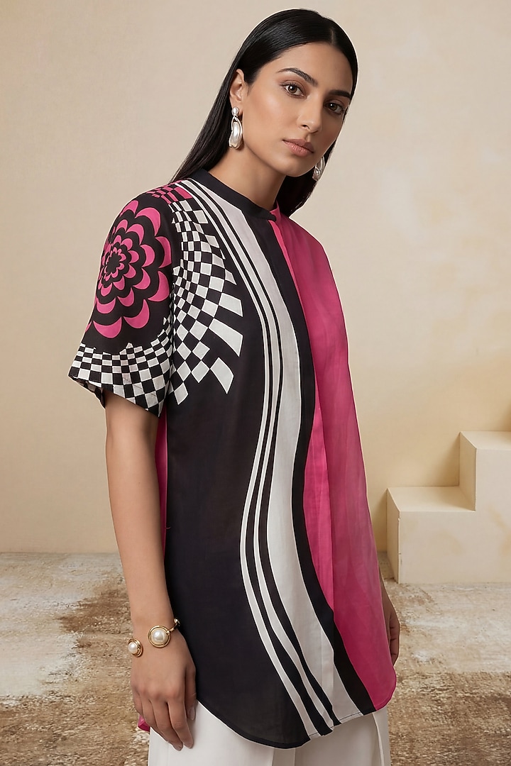 Pink Linen Striped Tunic by Satya Paul at Pernia's Pop Up Shop
