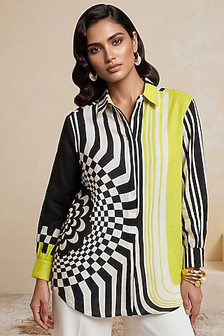 Yellow Linen Kaleidoscopic Striped Tunic by Satya Paul