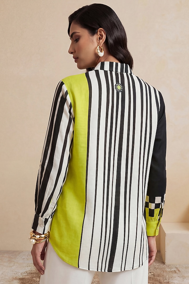 Yellow Linen Kaleidoscopic Striped Tunic by Satya Paul at Pernia's Pop Up Shop