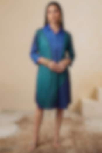 Blue Royal Poly Satin Printed Midi Summer Dress by Satya Paul at Pernia's Pop Up Shop