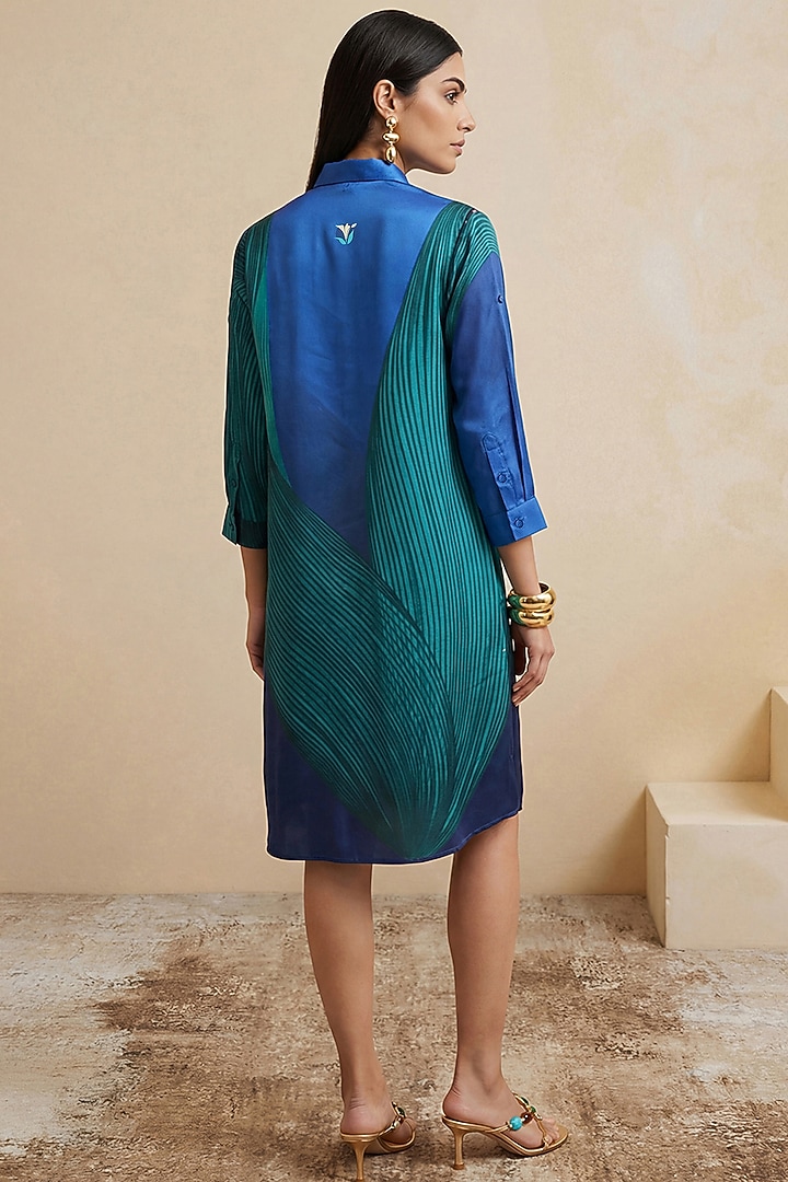Blue Royal Poly Satin Printed Midi Summer Dress by Satya Paul at Pernia's Pop Up Shop