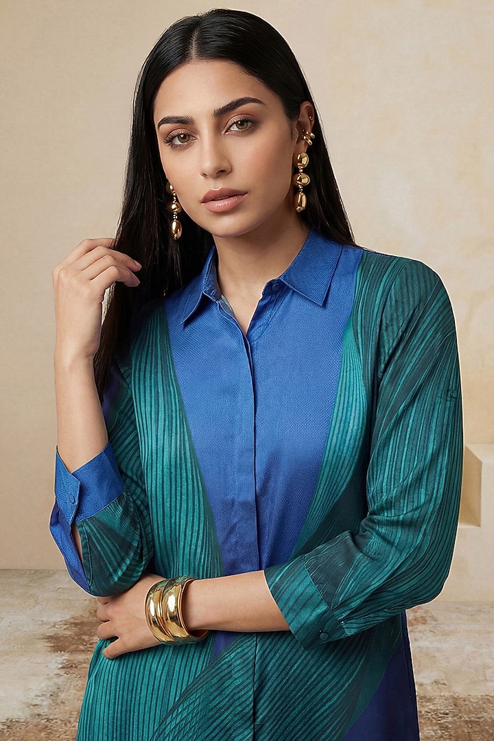 Blue Royal Poly Satin Printed Midi Summer Dress by Satya Paul at Pernia's Pop Up Shop