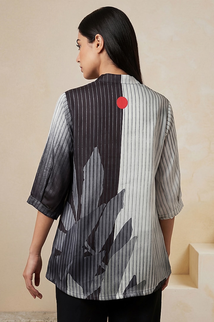 Grey Poly Satin Monochrome Striped Tunic by Satya Paul at Pernia's Pop Up Shop