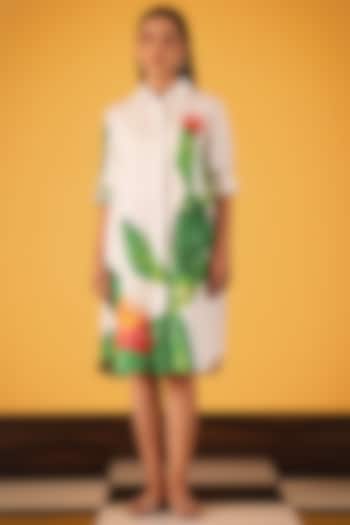 White Linen Cactus Printed Summer Dress by Satya Paul at Pernia's Pop Up Shop