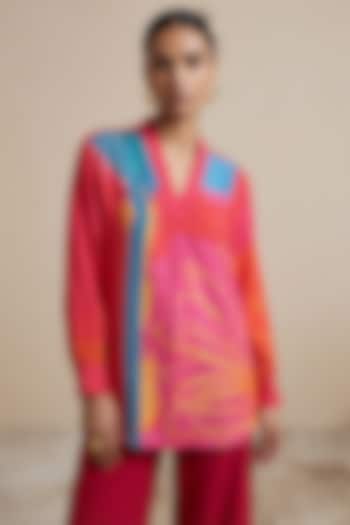 Red Viscose Linen Hand Painted Tunic by Satya Paul at Pernia's Pop Up Shop