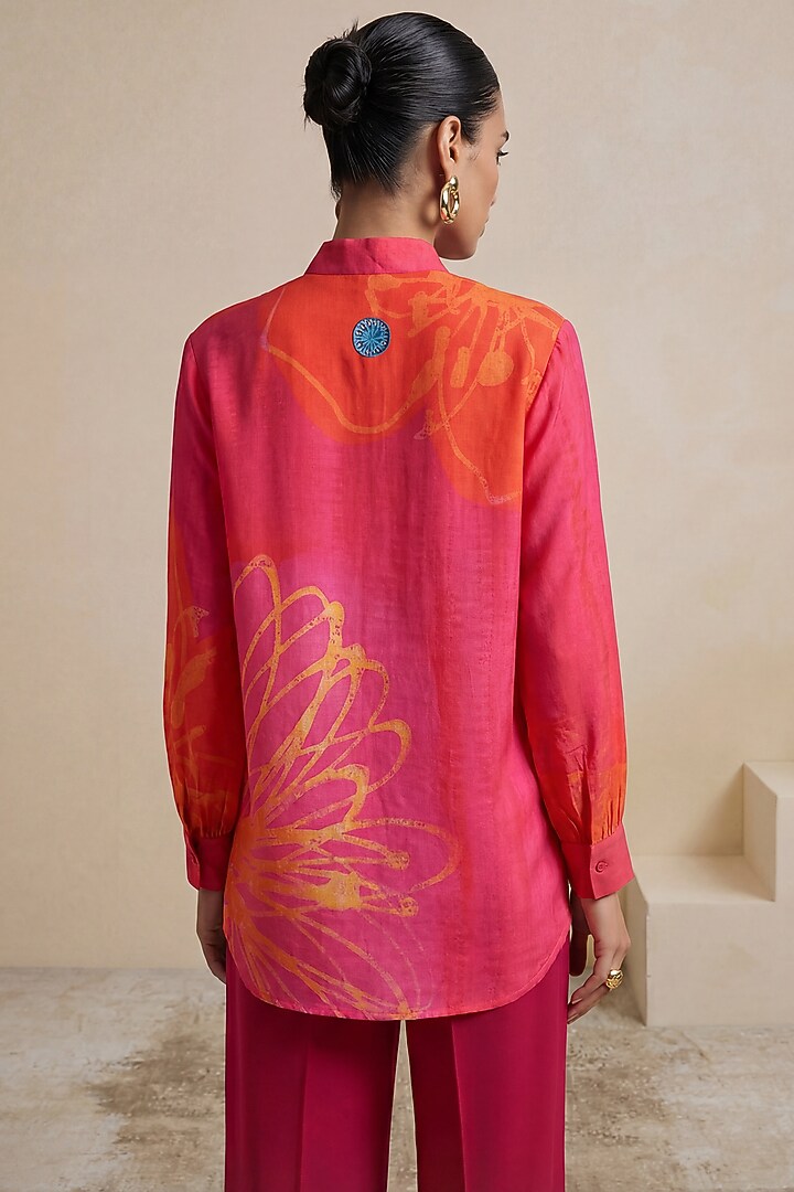Red Viscose Linen Hand Painted Tunic by Satya Paul at Pernia's Pop Up Shop