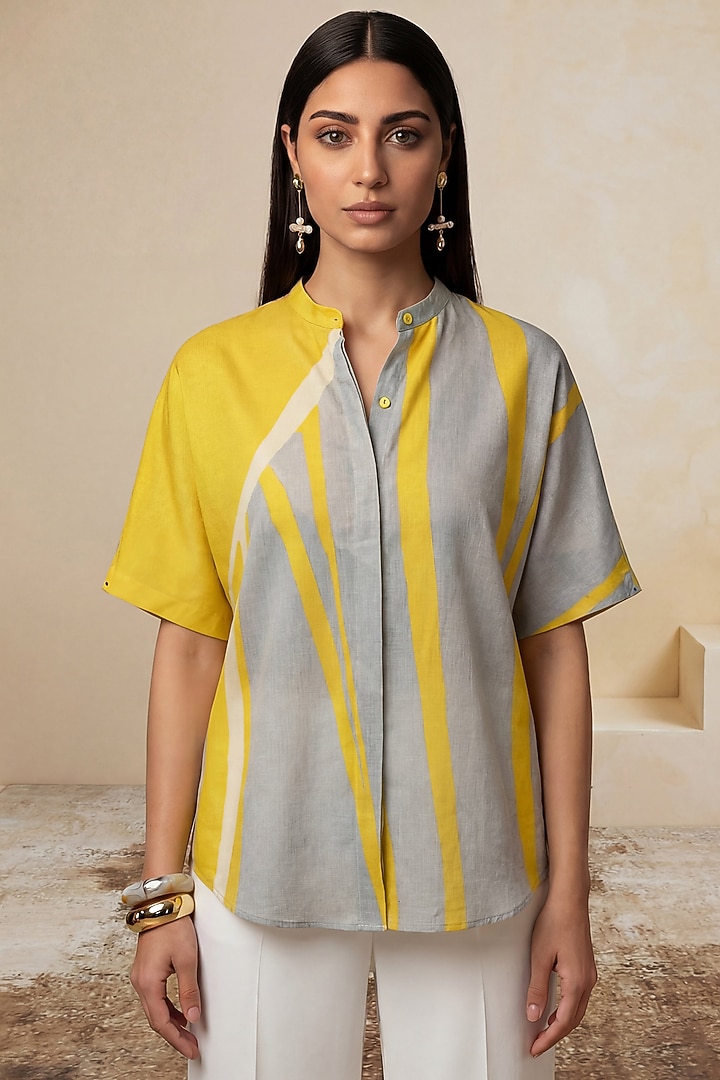 Yellow Viscose Linen High-Low Tunic by Satya Paul at Pernia's Pop Up Shop