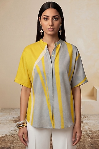 Yellow Viscose Linen High-Low Tunic by Satya Paul