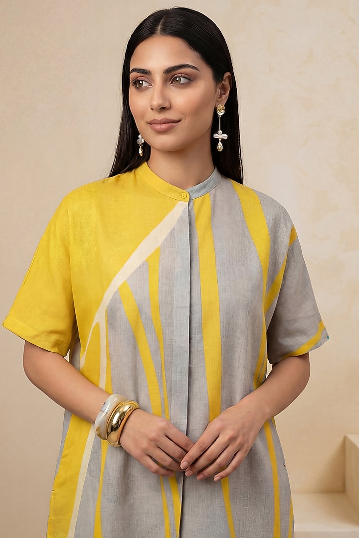 Yellow Viscose Linen High-Low Tunic by Satya Paul at Pernia's Pop Up Shop