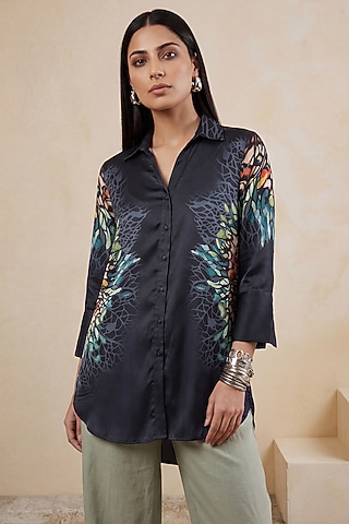 Deep Grey Poly Satin High-Low Tunic by Satya Paul
