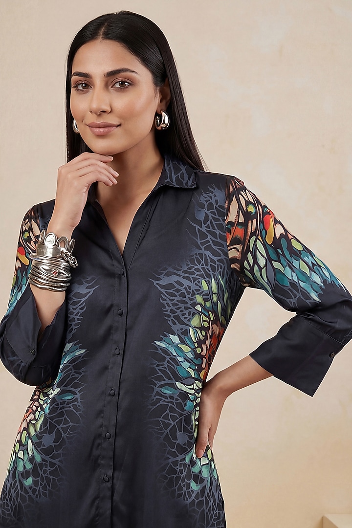 Deep Grey Poly Satin High-Low Tunic by Satya Paul at Pernia's Pop Up Shop