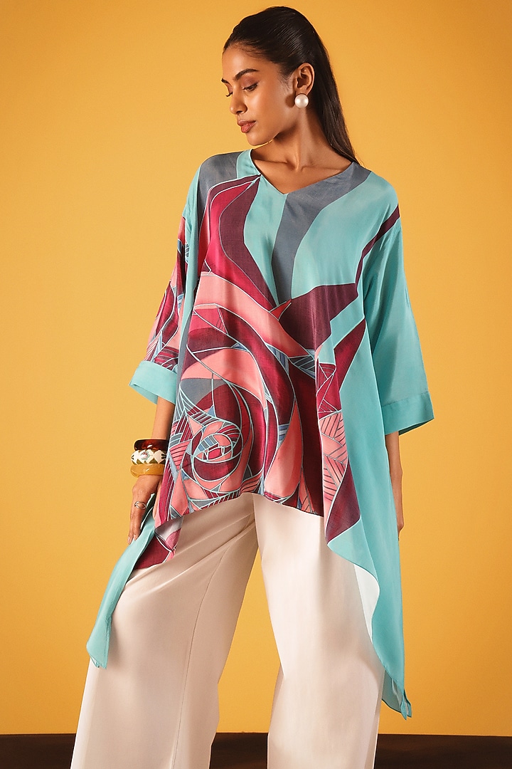 Red Viscose Crepe Handkerchief Tunic by Satya Paul at Pernia's Pop Up Shop