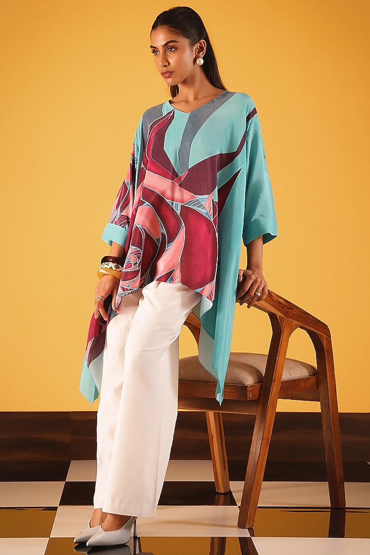 Red Viscose Crepe Handkerchief Tunic by Satya Paul at Pernia's Pop Up Shop