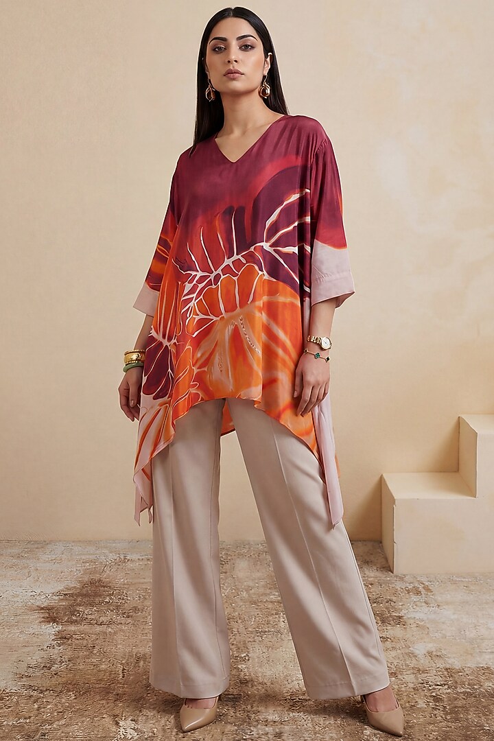 Soft Beige Viscose Crepe Handkerchief Tunic by Satya Paul at Pernia's Pop Up Shop