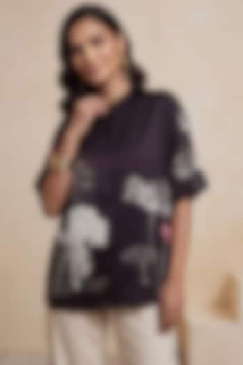 Black & White Poly Satin Floral Printed Tunic by Satya Paul at Pernia's Pop Up Shop