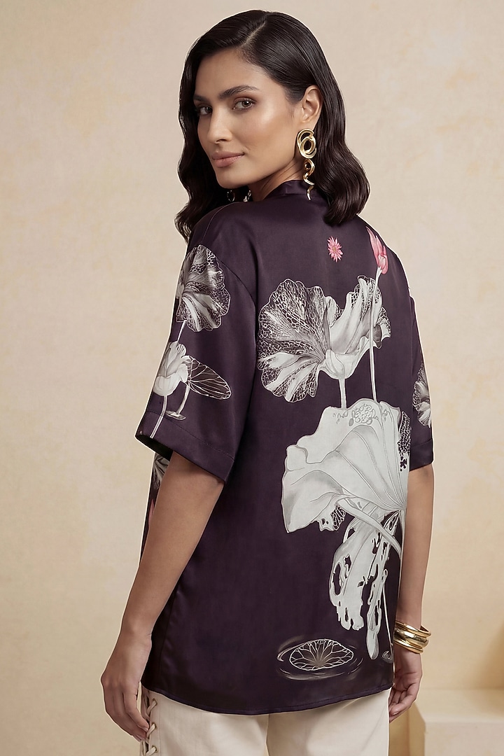 Black & White Poly Satin Floral Printed Tunic by Satya Paul at Pernia's Pop Up Shop