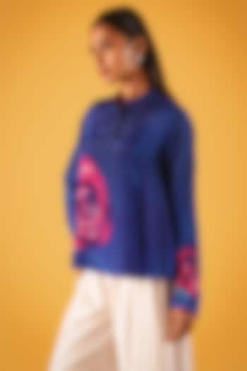 Blue Viscose Crepe Button-Down Tunic by Satya Paul at Pernia's Pop Up Shop