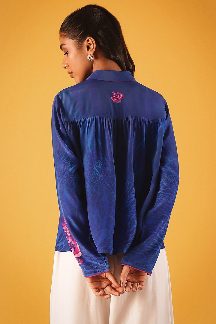 Blue Viscose Crepe Button-Down Tunic by Satya Paul at Pernia's Pop Up Shop
