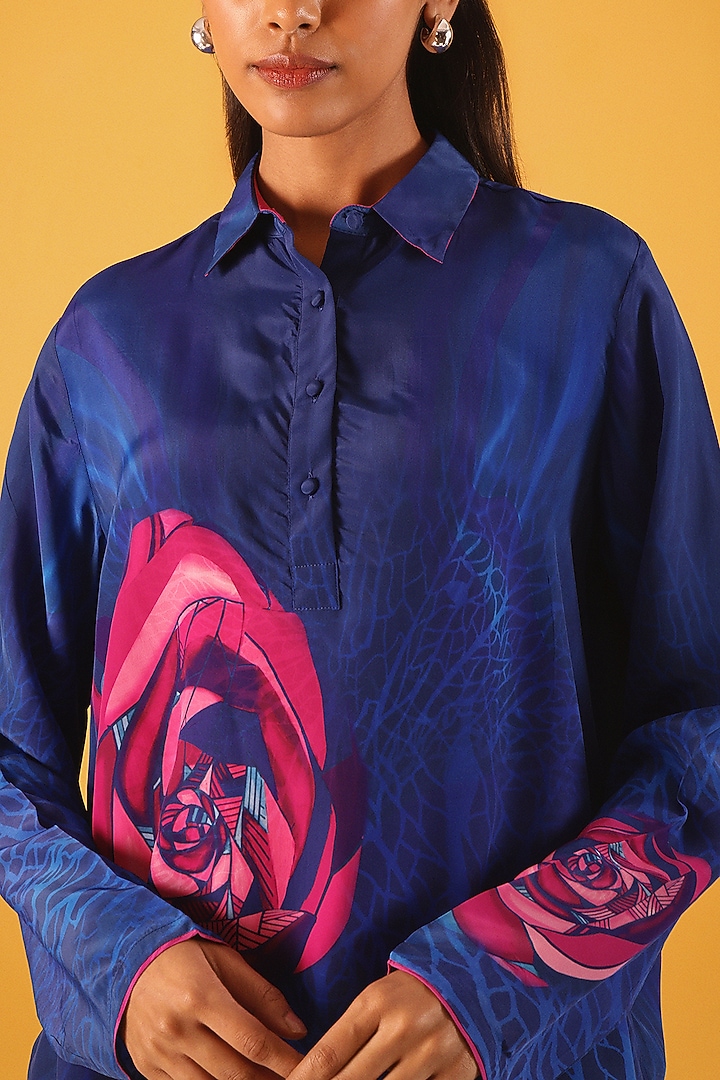 Blue Viscose Crepe Button-Down Tunic by Satya Paul at Pernia's Pop Up Shop