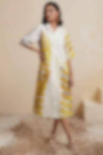 White Linen Abstract Printed Midi Collared Summer Dress by Satya Paul at Pernia's Pop Up Shop
